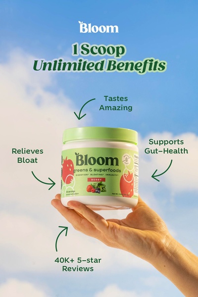 A high-performing 2:3 vertical ad layout showcasing a greens powder supplement with clear benefits highlighted through directional iconography.